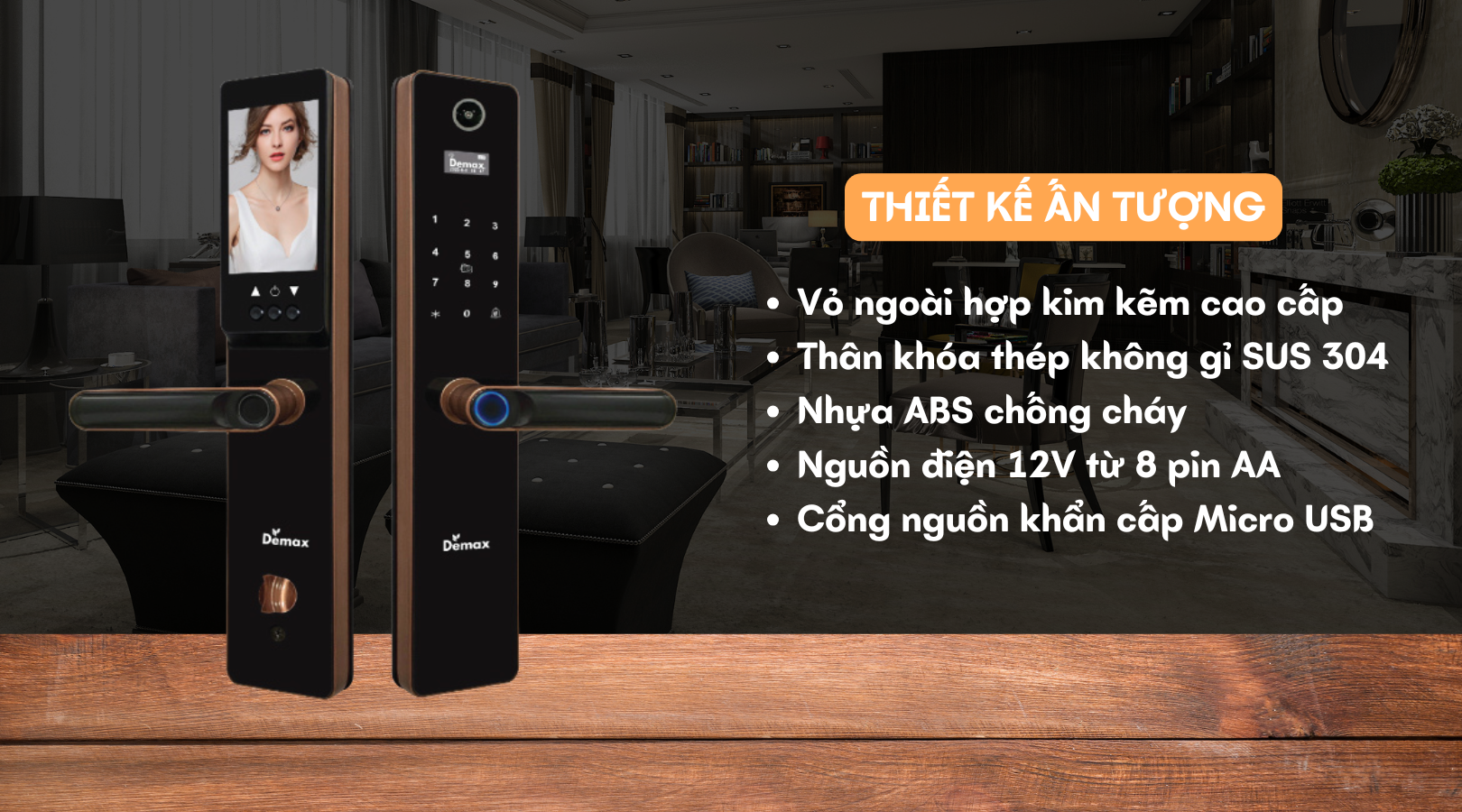 Thiết kế đầy ấn tượng của khóa thông minh - Màn hình chuông Demax EL-C626 AC APP Wifi